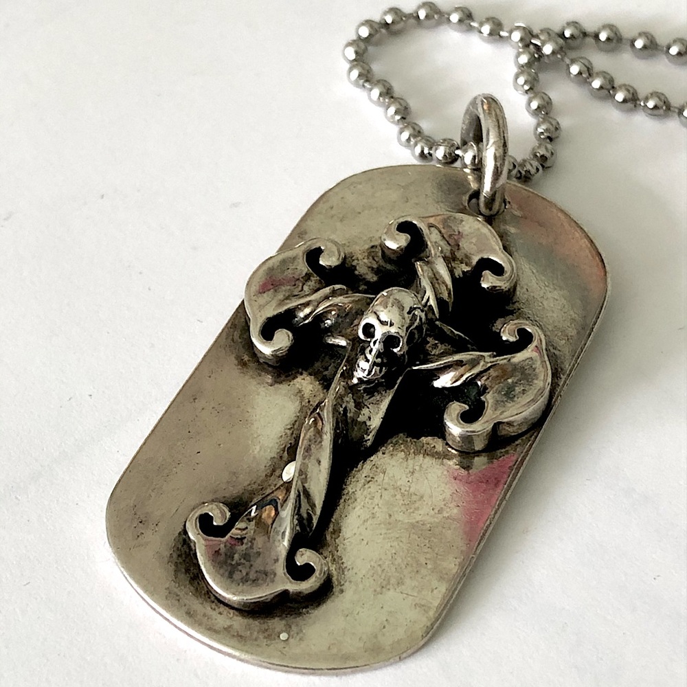 Sterling Silver handcrafted Cross dog tag pendant